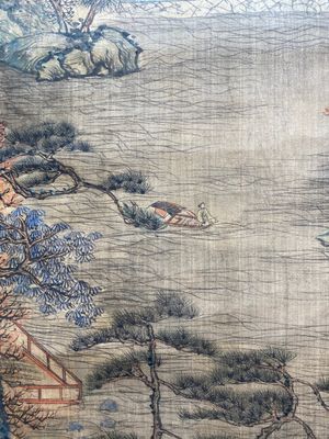 Suiveur de Qiu Ying 仇英 (1494-1552) : 'Paysage montagneux aux pavillons', encre et couleurs sur soie, daté 1545 mais probablement postérieur — photo 5