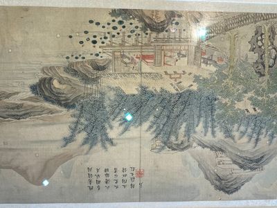 Suiveur de Tang Yin 唐寅 (1470-1524): 'Cinq paysages et un album avec deux paysages', encre et couleurs sur soie, 20ème — photo 24
