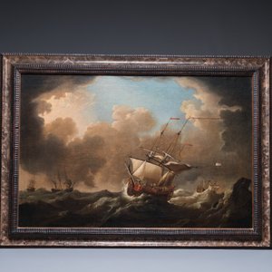 Suiveur de Willem van de Velde (1633-1707) : 'Quatre navires britanniques en mer', huile sur toile — photo 2