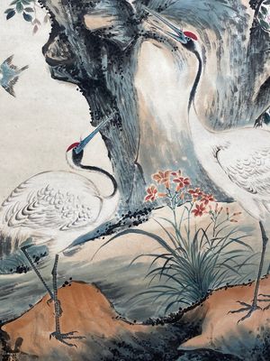 Suiveur de Yan Bolong 顏伯龍 (1898-1955): 'Deux paons et deux grues', encre et couleurs sur papier — photo 7