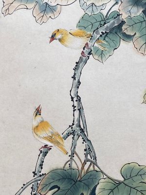 Suiveur de Yan Bolong 顏伯龍 (1898-1955): 'Deux paons et deux grues', encre et couleurs sur papier — photo 8