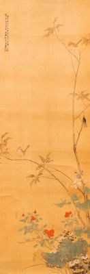Sun Jia Shou (20e eeuw), inkt en kleur op zijde: 'Bloesemtakken met vogels en insecten', gedat. 1936