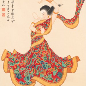 Sun Yunsheng 孫雲生 (1918-2000): 'Dancing female', ink and colour on paper, dated 1979 — foto 4