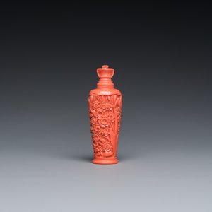 Tabatière à décor de chrysanthèmes en corail rouge, Chine, 19/20ème — photo 3