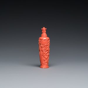 Tabatière à décor de chrysanthèmes en corail rouge, Chine, 19/20ème — photo 4