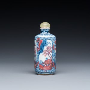 Tabatière en porcelaine de Chine en bleu, blanc et rouge de cuivre, 19ème — photo 1