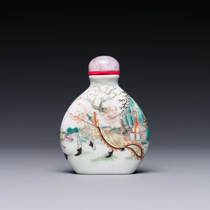 Tabatière en porcelaine de Chine famille verte à décor de mariage de la sœur de Zongkui, 19ème — photo 1