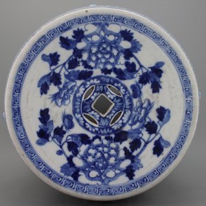 Tabouret de jardin chinois, rond, bleu et blanc, 19e — photo 1