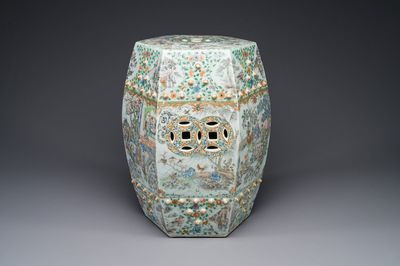 Tabouret en porcelaine de Chine famille verte de Canton à décor figuratif, 19ème