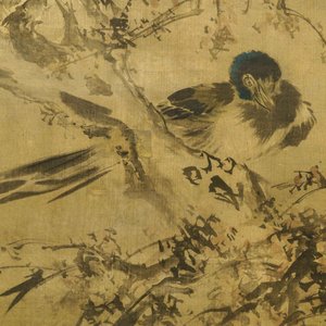 Tani Buncho (Japon, 1763-1841): Oiseaux sur une branche fleurie, encre et couleurs sur soie, encadré — photo 5