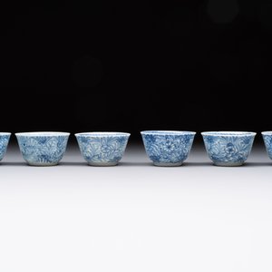 Ten Chinese blue and white cups and eleven saucers, Kangxi — 照片 19