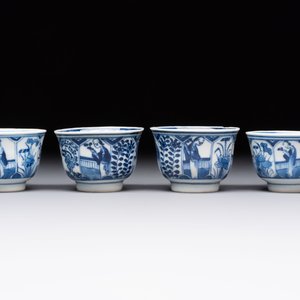Ten Chinese blue and white cups and nine saucers, Kangxi mark, 19th C. — 照片 11