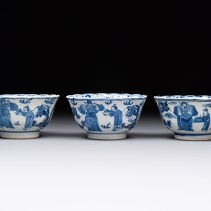 Ten Chinese blue and white cups and nine saucers, Kangxi mark, 19th C. — 照片 20