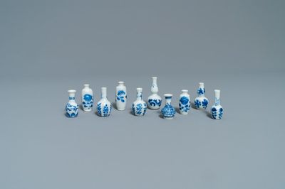 Ten Chinese blue and white miniature vases, Kangxi