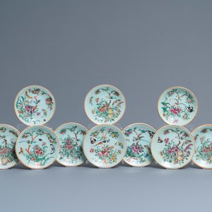 Ten Chinese Canton famille rose celadon-ground plates, 19th C. — photo 1