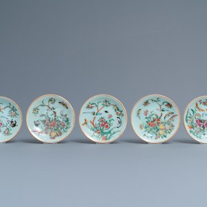 Ten Chinese Canton famille rose celadon-ground plates, 19th C. — photo 3