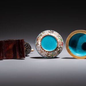Ten Chinese cloisonné miniature vases, a goose and a duck-from covered box, on wooden stands, 20th C. — foto 19