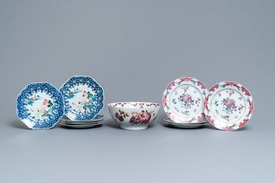 Ten Chinese famille rose plates and a bowl, Qianlong