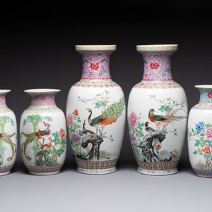 Ten Chinese famille rose vases with birds among flowering branches, Qianlong and Jingdezhen marks, 20th C. — photo 3