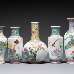 Ten Chinese famille rose vases with birds among flowering branches, Qianlong and Jingdezhen marks, 20th C. — photo 5
