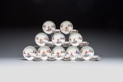Ten Chinese Imari-style 'Riverscape' cups and saucers, Qianlong