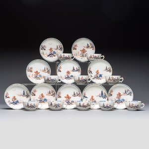 Ten Chinese Imari-style 'Riverscape' cups and saucers, Qianlong — photo 1