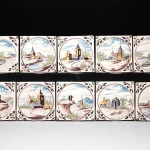 Ten polychrome Dutch Delft 'landscape' medallion tiles, 19th C. — foto 1