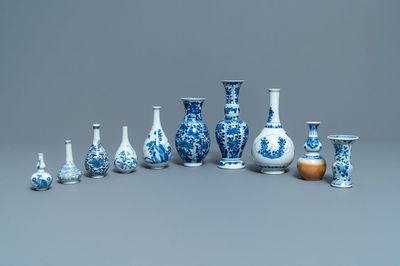 Ten small Chinese blue and white vases, Kangxi