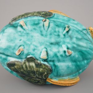 Terrine couverte en faïence de Bruxelles, fond turquoise, en forme de melon, 18e — photo 8