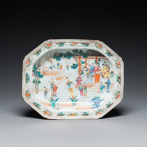 Terrine couverte sur son support de forme octogonale en porcelaine de Chine famille rose à sujet mandarin, Qianlong — photo 2