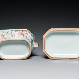 Terrine couverte sur son support de forme octogonale en porcelaine de Chine famille rose à sujet mandarin, Qianlong — photo 8