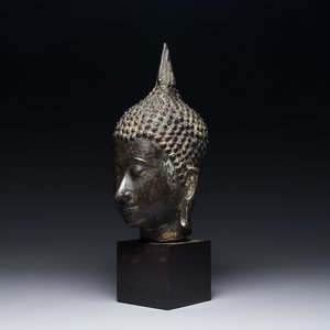 Tête de Bouddha en bronze dans le style Sukhotai du Nord, Thaïlande, 17/18ème — photo 1