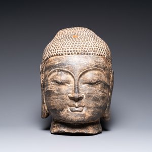 Tête de Bouddha en pierre sculptée, Chine, 19/20ème — photo 2