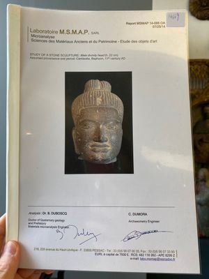 Tête d'Uma en grès gris poli, art khmer, style Baphuon, époque d'Angkor, le Cambodge, 11ème — photo 8