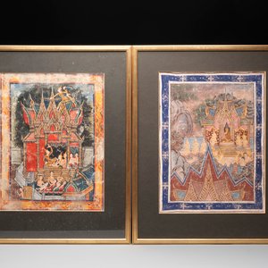 Thai school: 'Two votive scenes', ink and colour on canvas, 19th C. — 照片 1