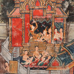 Thai school: 'Two votive scenes', ink and colour on canvas, 19th C. — 照片 2