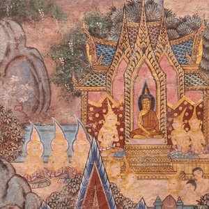 Thai school: 'Two votive scenes', ink and colour on canvas, 19th C. — 照片 4