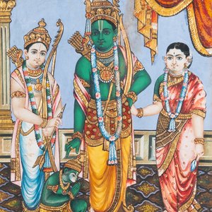 Thanjavur school, India: 'Vishnu', kleur en bladgoud op papier, 19e eeuw — foto 1