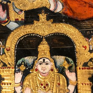 Thanjavur school, South India: Vishnu resting on Ananta-Shesha, pigment and gold leaf on cloth, 19/20th C. — 照片 16