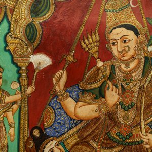 Thanjavur school, Zuid-India, kleur en bladgoud op papier, 19/20e eeuw: 'Vishnu en Lakshmi' — foto 3