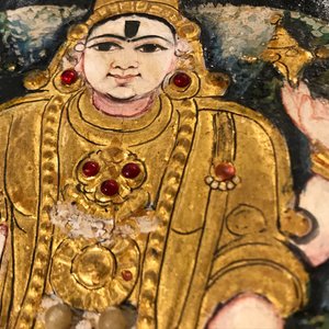 Thanjavur school, Zuid-India: Vishnu rustend op Ananta-Shesha, pigment en bladgoud op textiel, 19/20e eeuw — foto 18