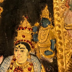 Thanjavur school, Zuid-India: Vishnu rustend op Ananta-Shesha, pigment en bladgoud op textiel, 19/20e eeuw — foto 19