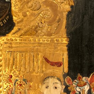 Thanjavur school, Zuid-India: Vishnu rustend op Ananta-Shesha, pigment en bladgoud op textiel, 19/20e eeuw — foto 26