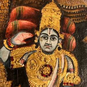 Thanjavur school, Zuid-India: Vishnu rustend op Ananta-Shesha, pigment en bladgoud op textiel, 19/20e eeuw — foto 32