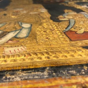 Thanjavur school, Zuid-India: Vishnu rustend op Ananta-Shesha, pigment en bladgoud op textiel, 19/20e eeuw — foto 6