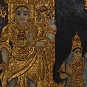 Thanjavur school, Zuid-India: Vishnu rustend op Ananta-Shesha, pigment en bladgoud op textiel, 19/20e eeuw — foto 81