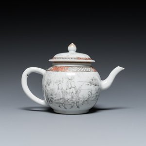 Théière couverte en porcelaine de Chine à décor de chasseurs européens en grisaille, Yongzheng — photo 4