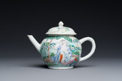 Théière en porcelaine de Chine famille rose à décor d'une Européenne en pose érotique, Yongzheng