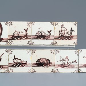 Thirty-three Dutch Delft manganese tiles with seacreatures and ships, 18/19th C. — 照片 5