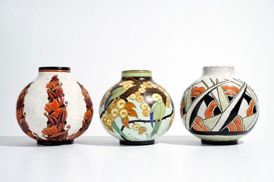 Three art nouveau matte and crackle glazed vases, Charles Catteau for Boch Kéramis, 1st half 20th C.